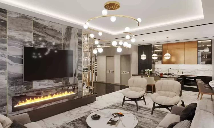 living room and kitchen