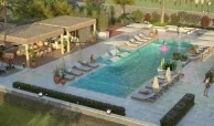 outdoor pool and seating area