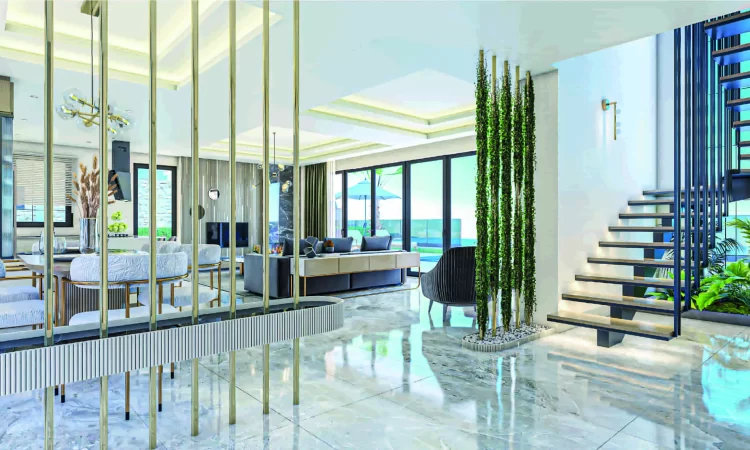 living room and stairs