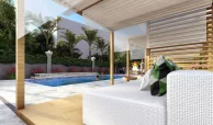 outdoor pool seating area, sunbed
