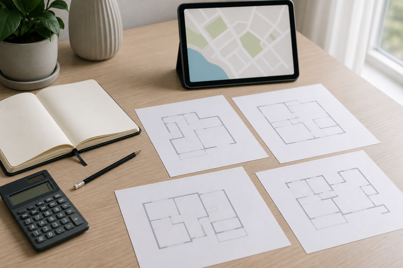 Buying property in Antalya comparison desk with floor plans and an unlabelled map