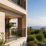 Generic Mediterranean apartment exterior illustrating a property search in Antalya