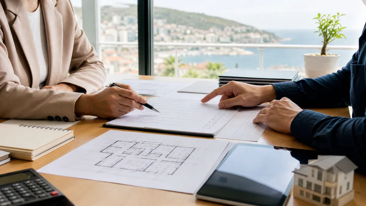 Buyer and adviser reviewing Tapu title deed checks for a Turkey property purchase