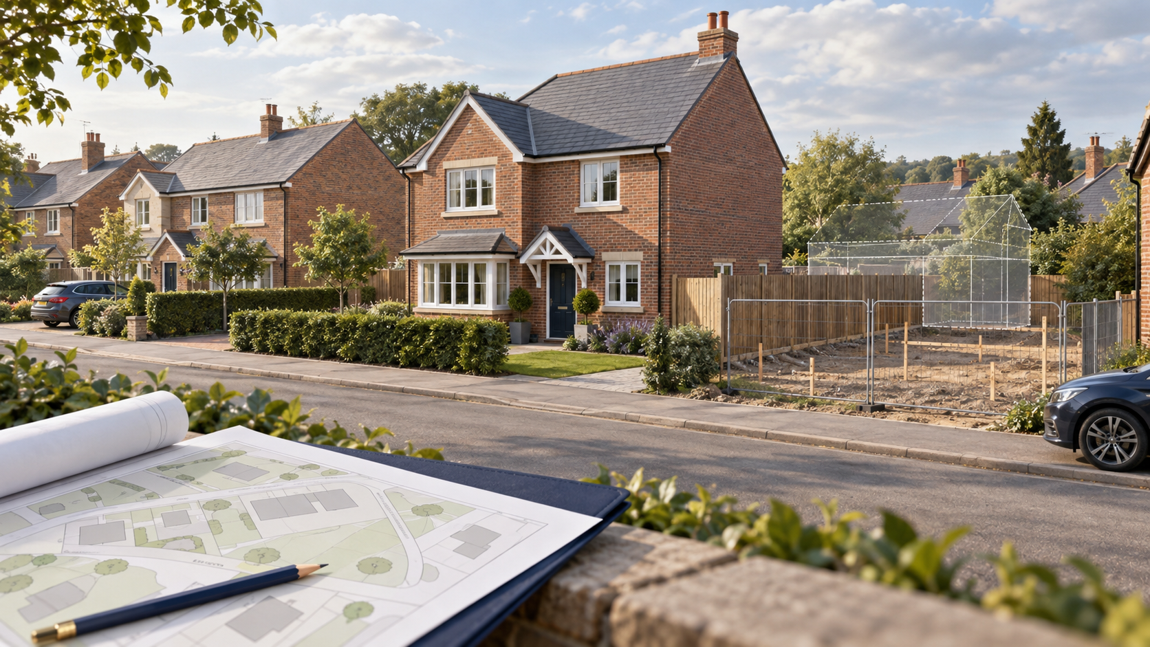 Generic British home and plans illustrating how to check planning applications before buying