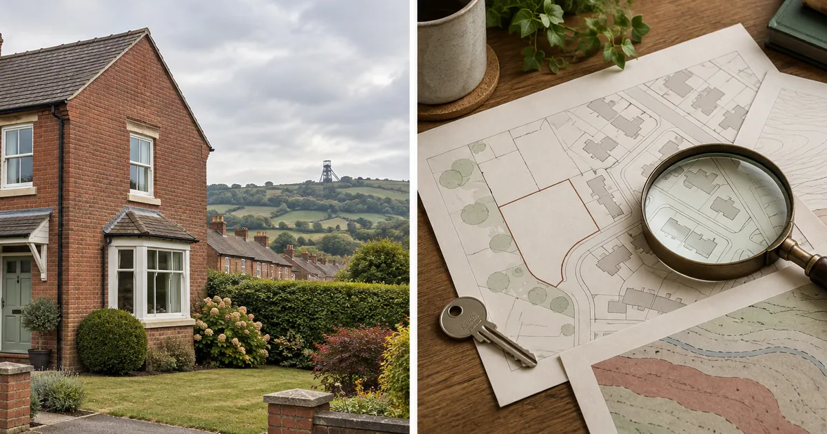 British home with a distant mining landscape for a coal mining property check