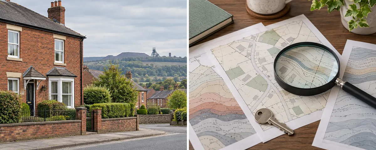 Generated image of a house key, map and magnifying glass for a subsidence risk property check