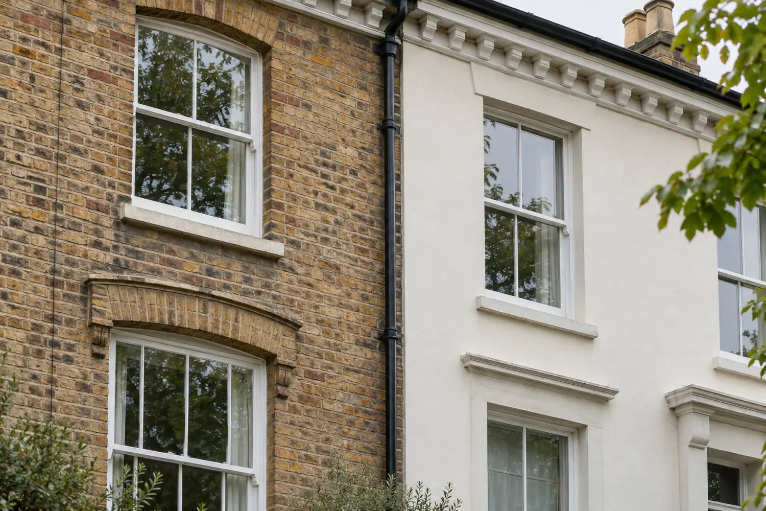 Period house façades illustrating conservation area property checks