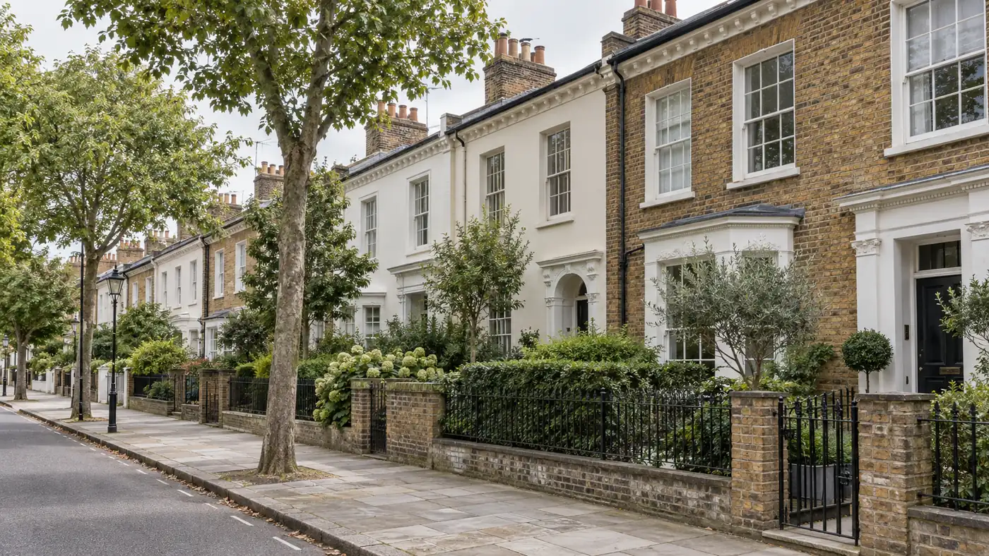 Traditional homes on a tree-lined street in an English conservation area