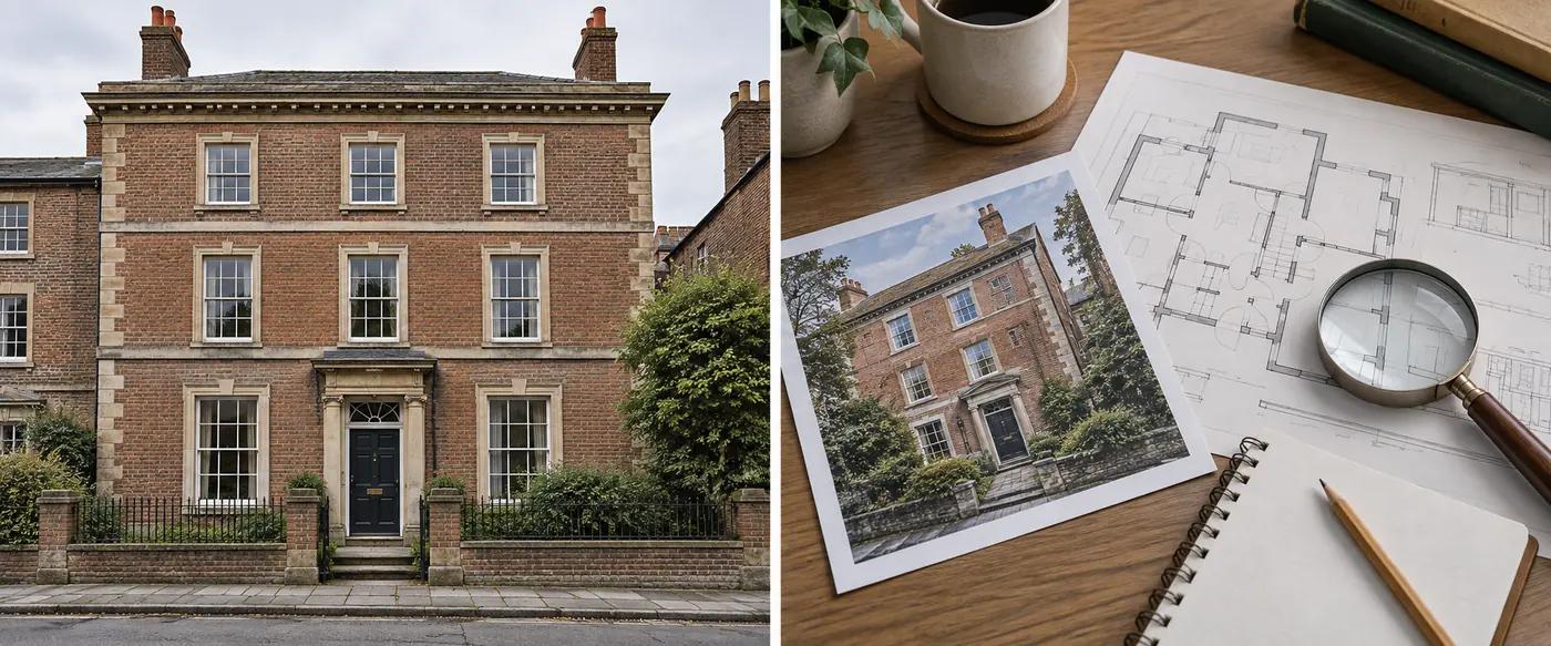 Buyer desk with a property image and plans for heritage record checks