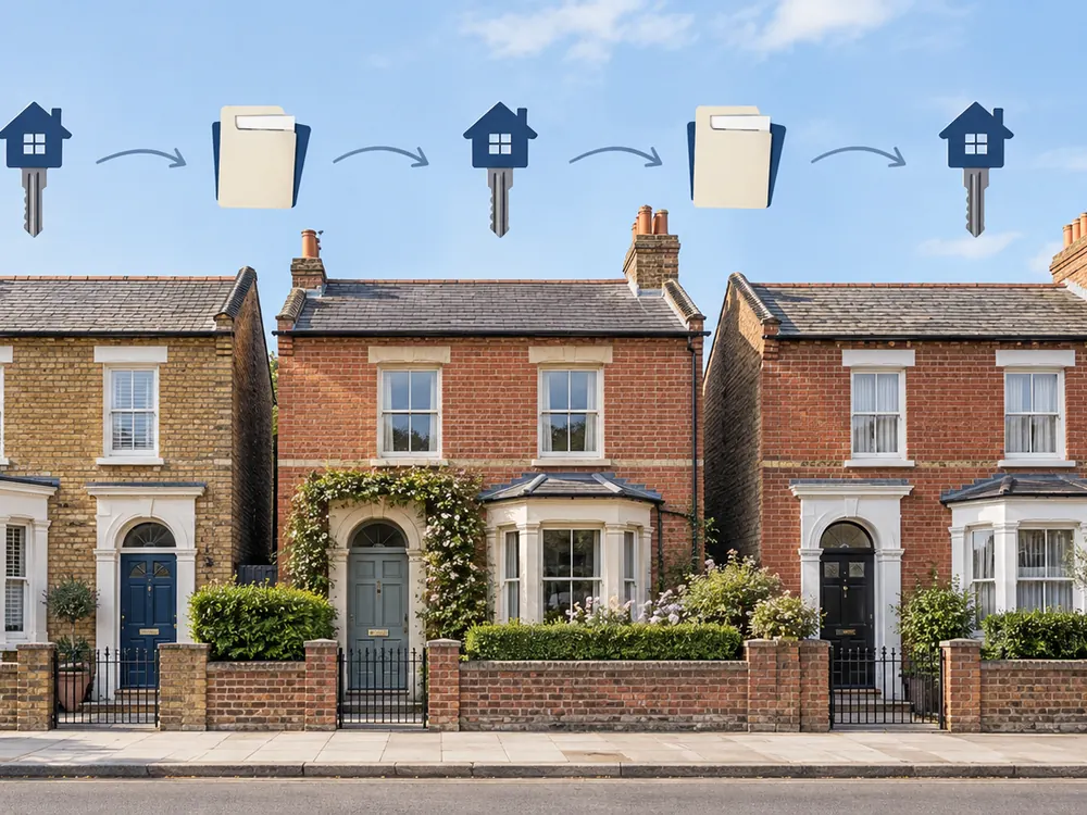 House keys and homes representing linked property transactions