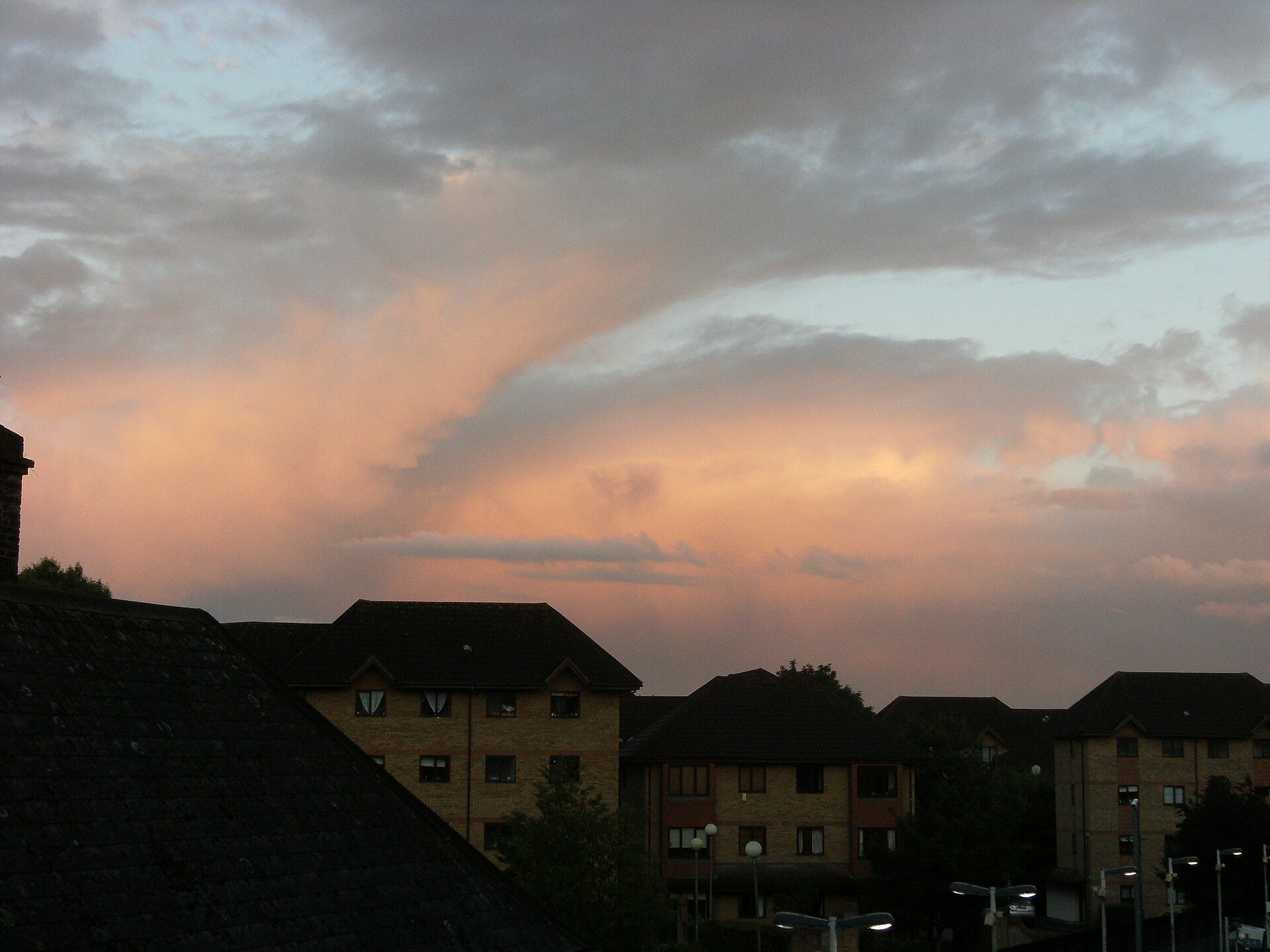 Apartment buildings on Orchard Grove in south-east London at dusk