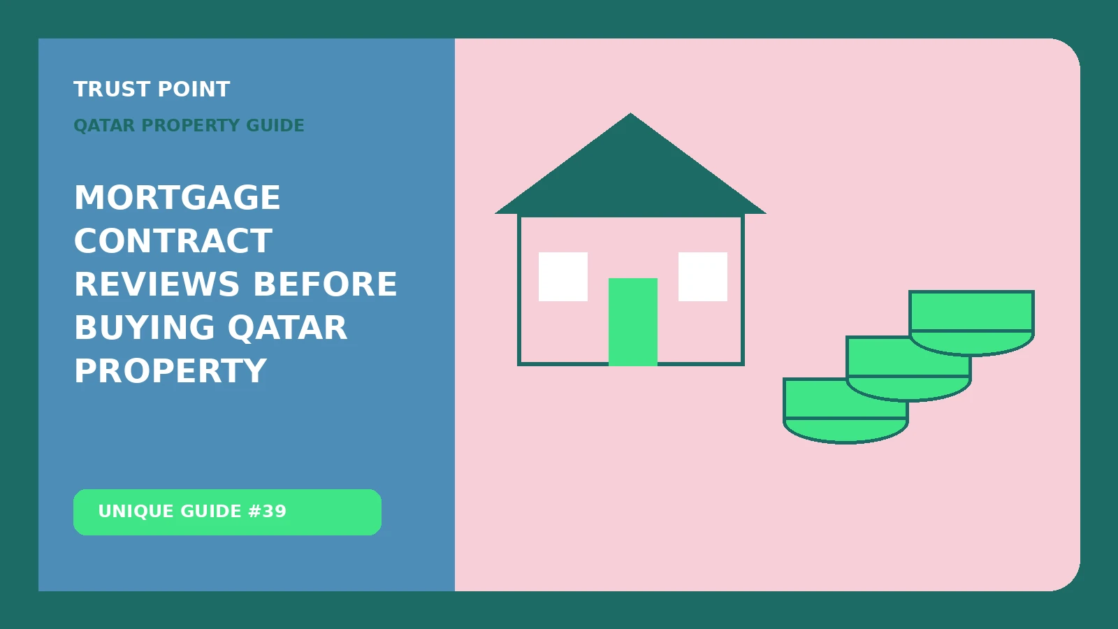 Custom editorial illustration for Mortgage Contract Reviews Before Buying Qatar Property, showing property finance records