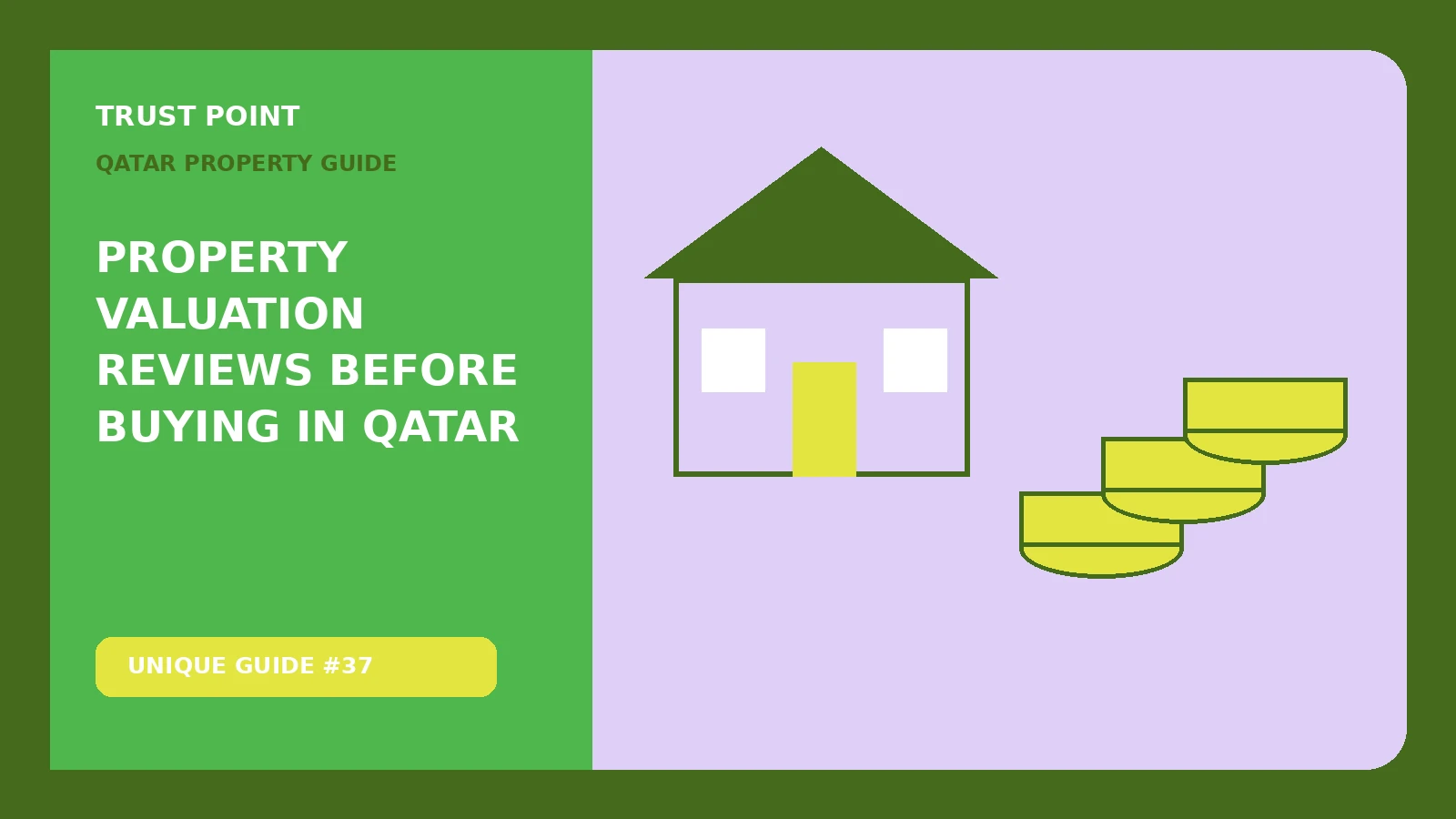 Custom editorial illustration for Property Valuation Reviews Before Buying in Qatar, showing property finance records