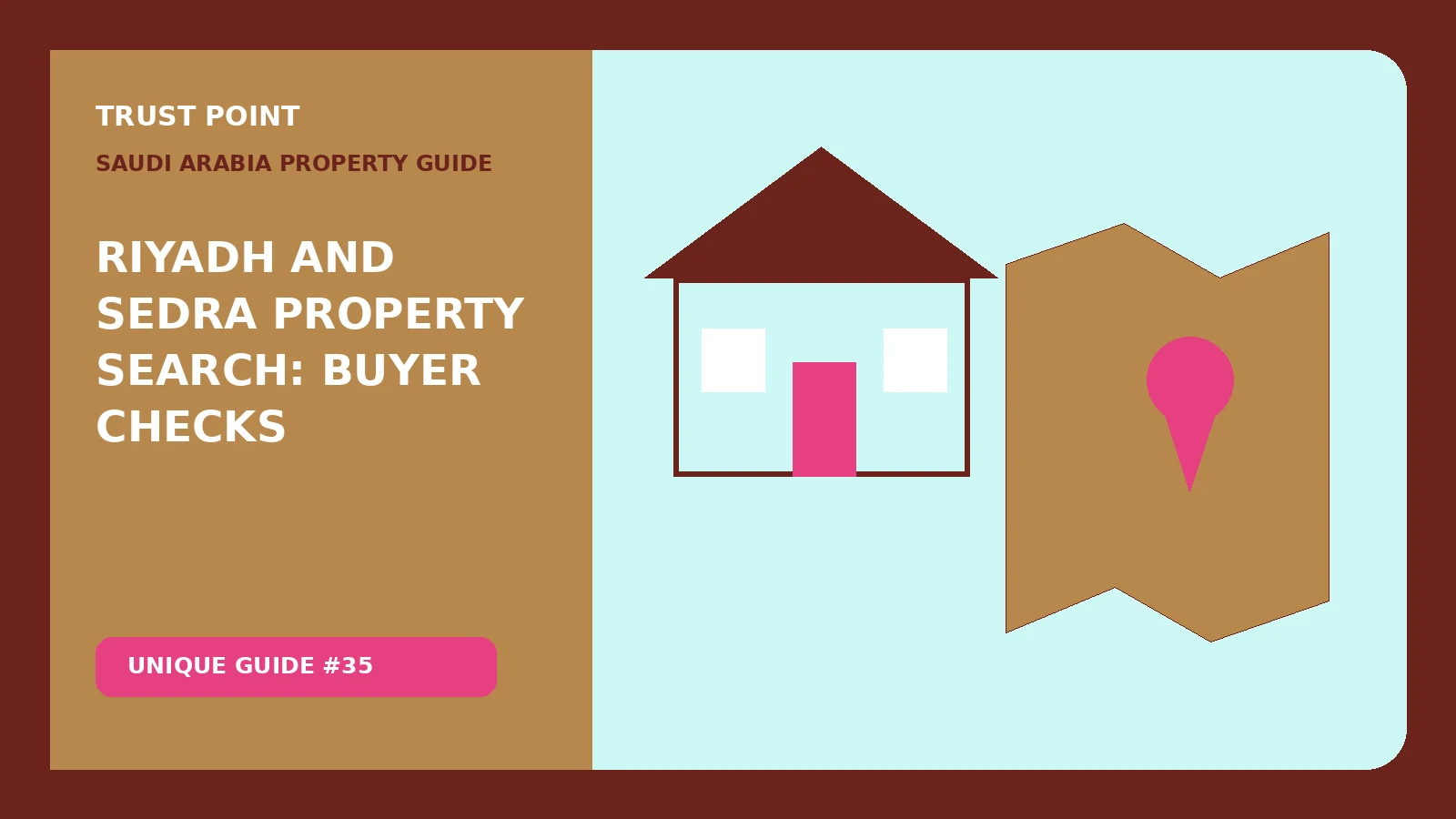 Custom editorial illustration for Riyadh and Sedra Property Search: Buyer Checks, showing a property map and location marker