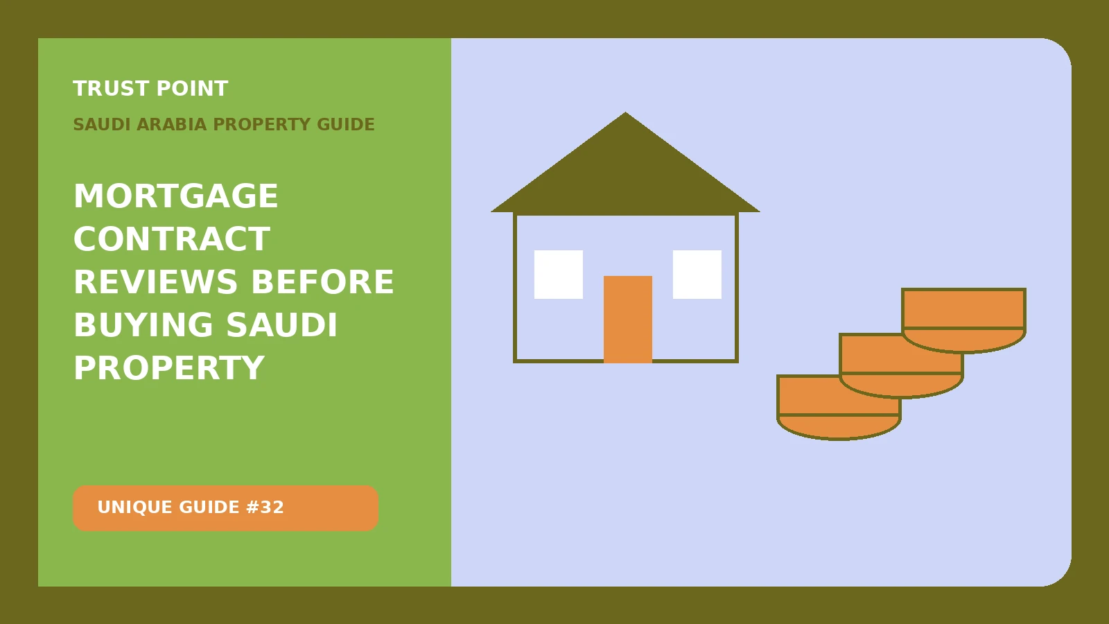 Custom editorial illustration for Mortgage Contract Reviews Before Buying Saudi Property, showing property finance records