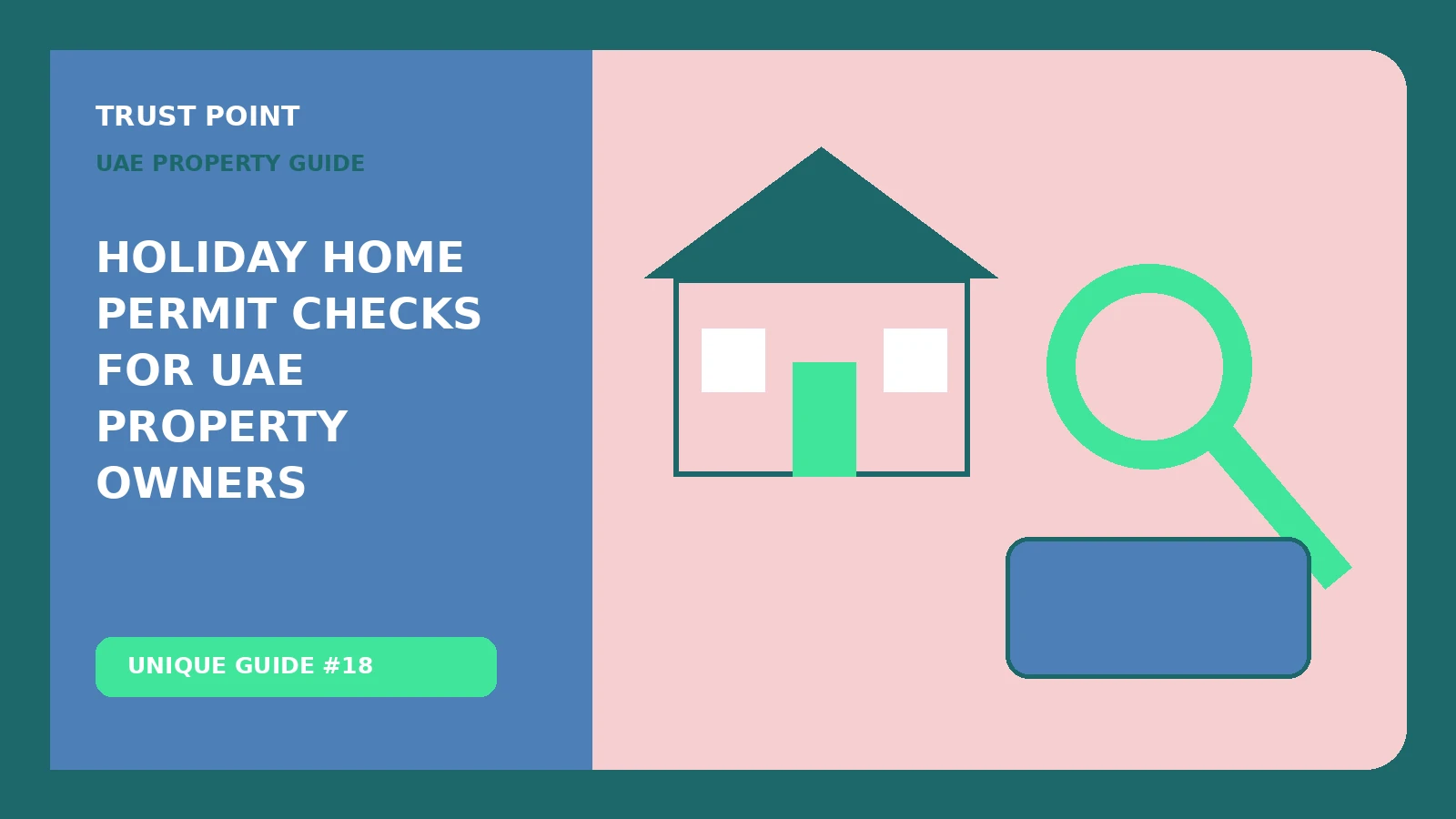 Custom editorial illustration for Holiday Home Permit Checks for UAE Property Owners, showing a home inspection and review checklist