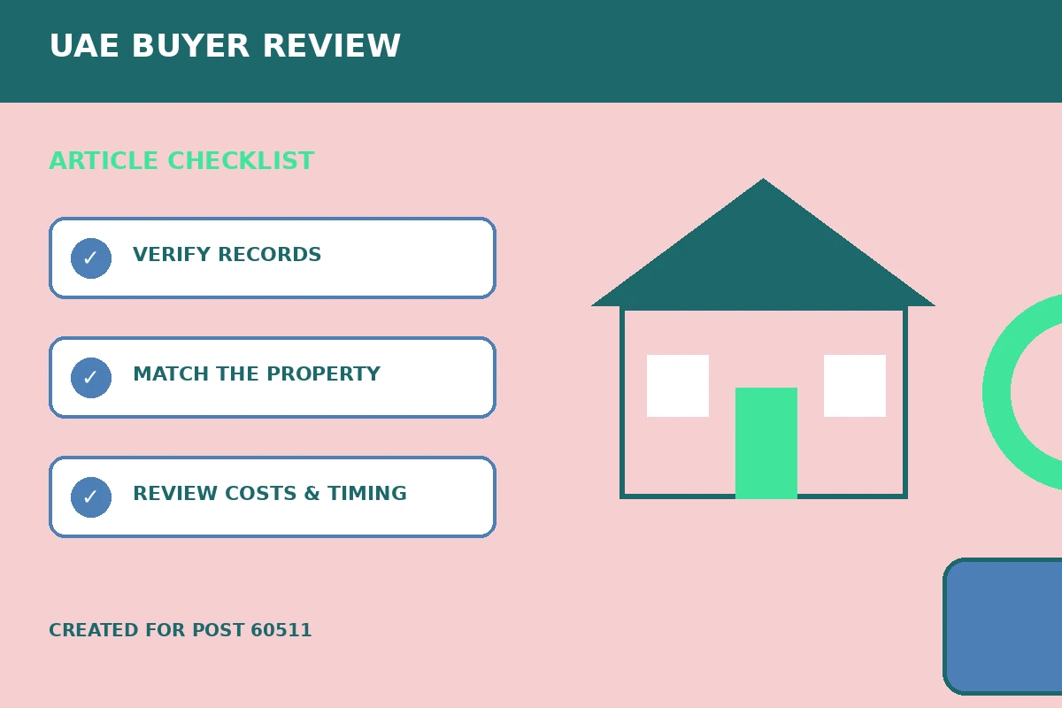 Custom editorial illustration for Holiday Home Permit Checks for UAE Property Owners, showing a home inspection and review checklist