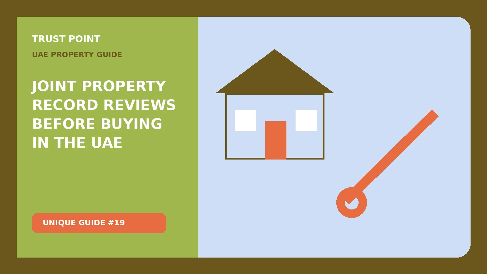 Custom editorial illustration for Joint Property Record Reviews Before Buying in the UAE, showing a home and buyer checklist