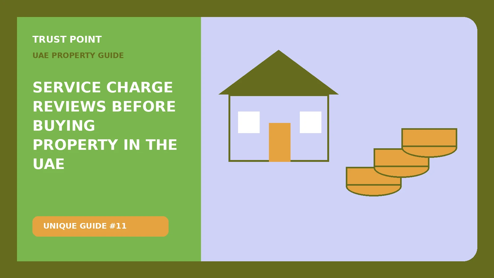 Custom editorial illustration for Service Charge Reviews Before Buying Property in the UAE, showing property finance records